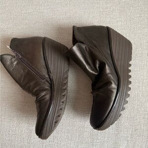 Fly London Stylish Gunmetal Wedge Ankle Boots